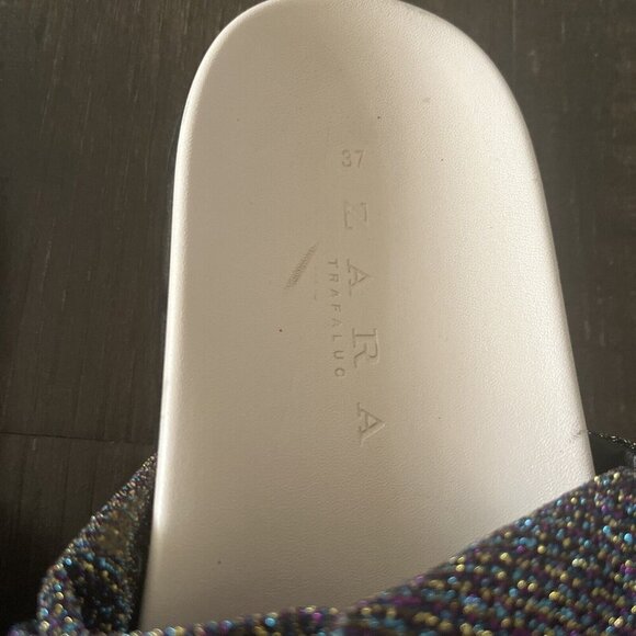 Zara Trafaluc black metallic strap slide sandals comfortable slides casual Sz 37 - Picture 4 of 9